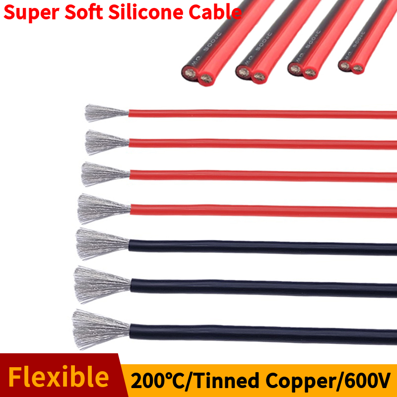 Miękki silikonowy kabel Akumulator samochodowy Okablowanie samochodowe 30 28 26 22 20 18 16 14 12 8AWG Odporny na ciepło przewód elektryczny Czerwony Czarny