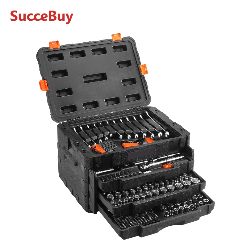 SucceBuy Jeu d'outils mécaniques et jeu de douilles 1/4" 3/8" 1/2" douilles standard profondes 450 pièces SAE et kit d'outils mécaniciens métriques