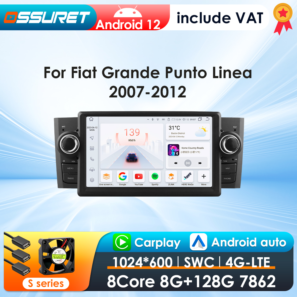 AI Voice CarPlay 2Din Android 12 Android Auto Radio Voor FIAT Grande Punto Linea 2007-2012 Auto multimedia GPS 4G autoradio GEEN DVD