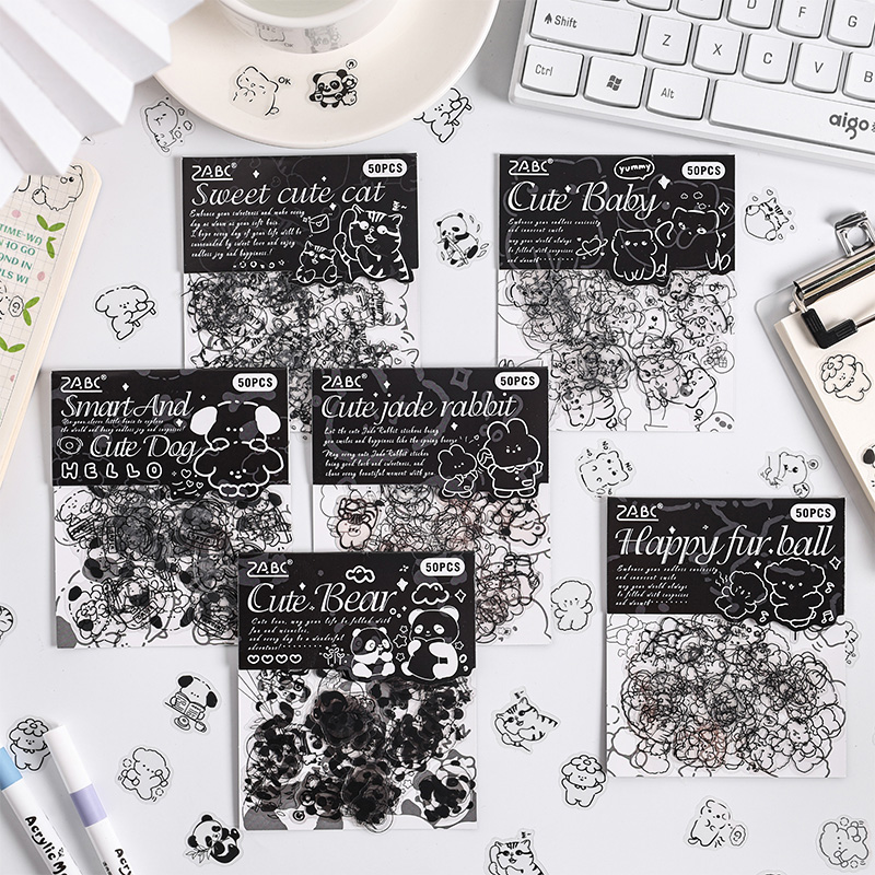 6Style 50Pcs/bag Genki Animal Theme Naklejka dla majsterkowiczów Podręcznik kubek Szklana butelka Scrapbook Ramka na zdjęcia Kalendarz Dekoracja koperty