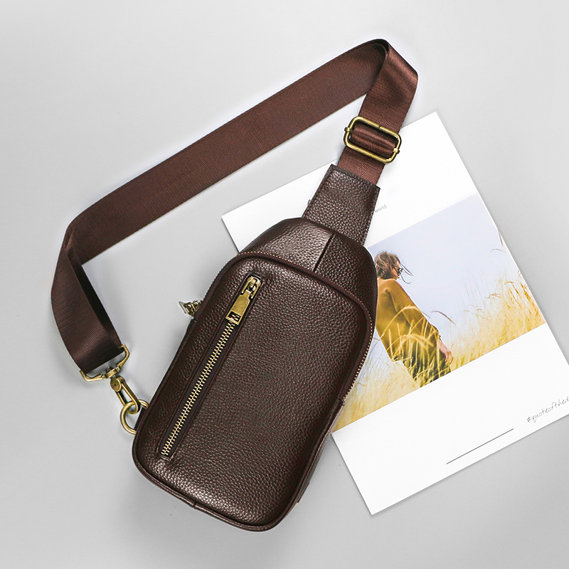 Bolsa pequena de couro genuíno para homens, mochila para viagens, ao ar livre, caça, caminhadas, camping, crossbody, bolsa de peito de ombro, mochila