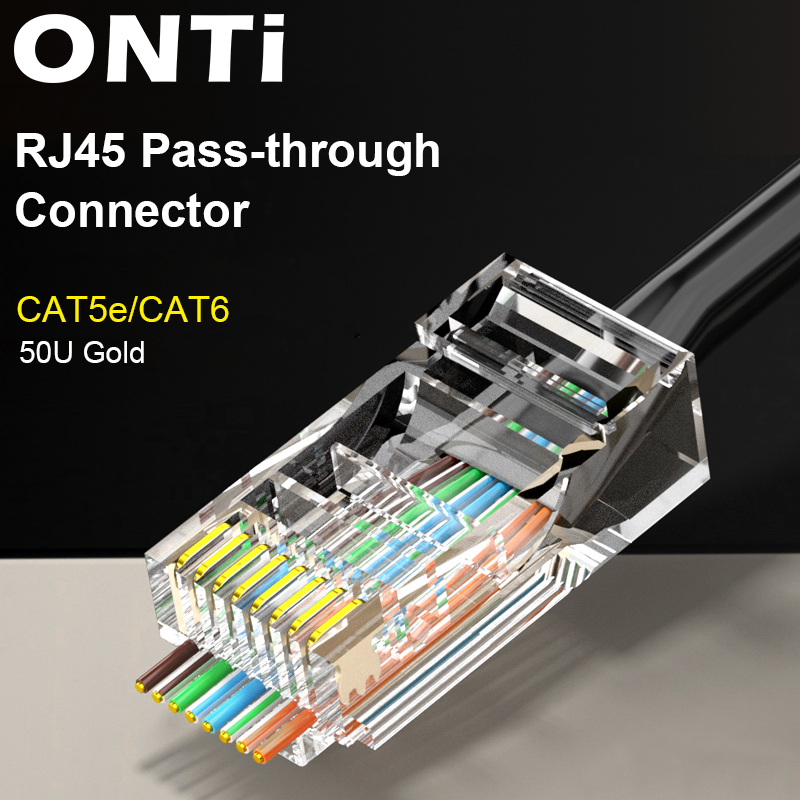 ONTi 10/50pcs CAT6 CAT5E Pass Through RJ45 Modular Plug Network Connectors UTP 50μ Gold-Plated 8P8C Crimp End for EthernetCable