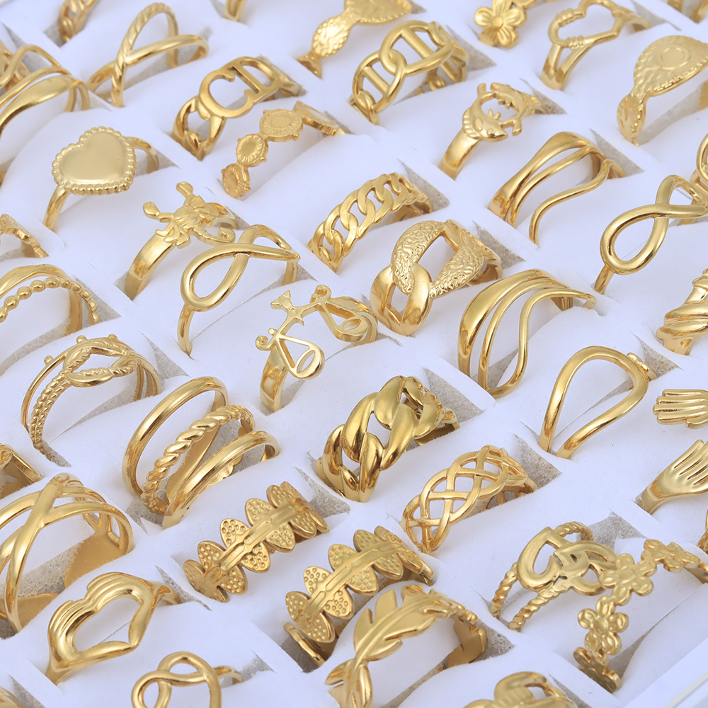 20 Pieces/Lot Vintage Adjustable Stainless Steel Rings Mixed Oil Pressure Titanium Steel Men and Women Couple Finger Ring