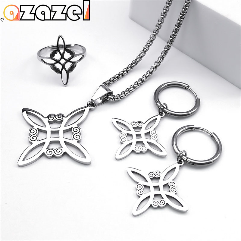 Ensemble de bijoux en acier inoxydable, sorcellerie, nœud celtique irlandais, pendentif, collier, boucle d'oreille, Bracelet, bague, nudo de bruja