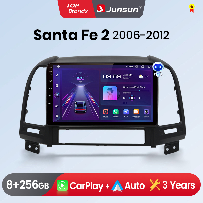Junsun Wireless CarPlay Android Auto Car Radio For Hyundai Santa Fe 2 2006 2007-2012 GPS Multimedia 2 din Systems Stereo