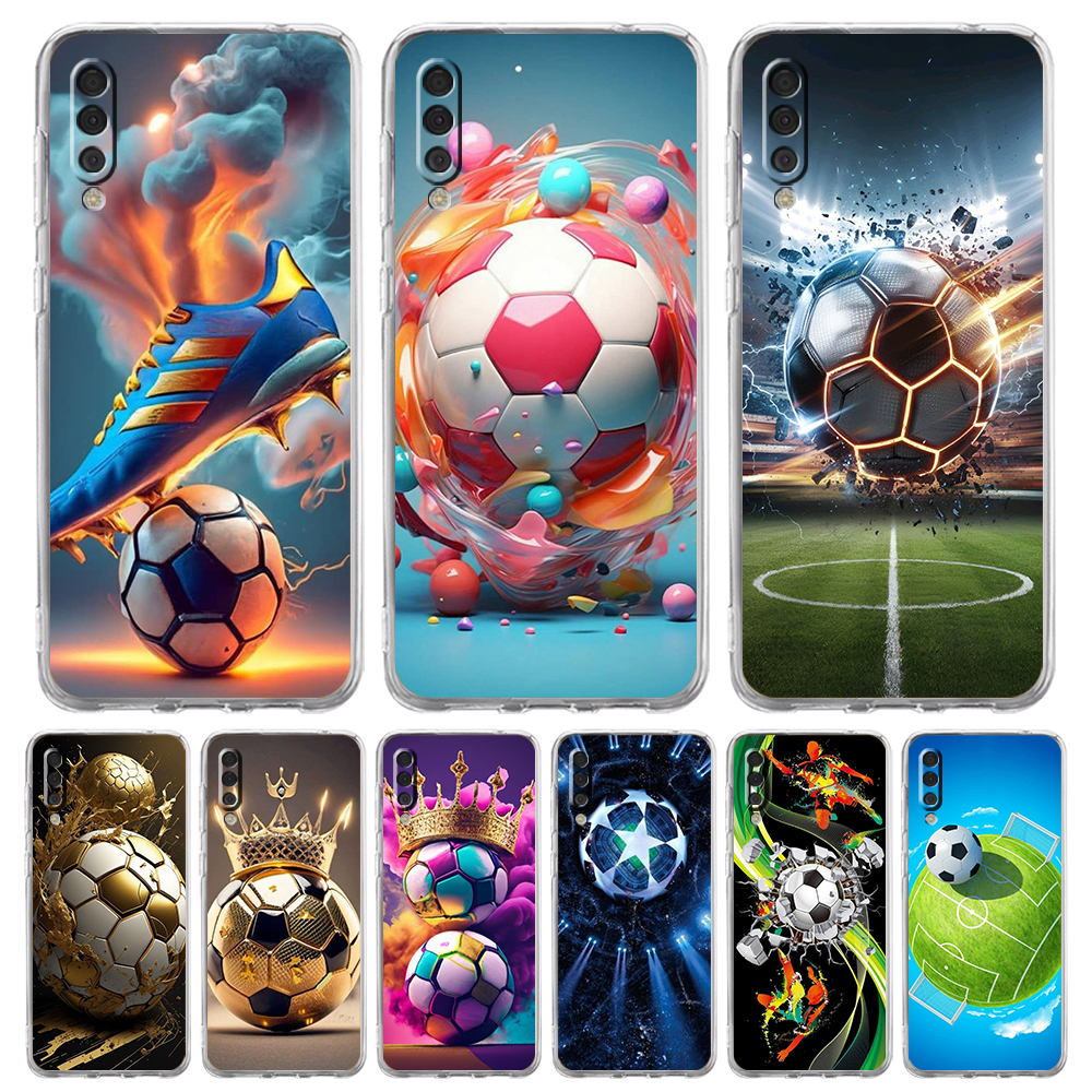Transparante Telefoon Case voor Samsung Galaxy A16 A14 A12 A22 A24 A42 A06 A20 A30 A40 Zachte TPU Cover Voetbal Footy Voetbal Patroon
