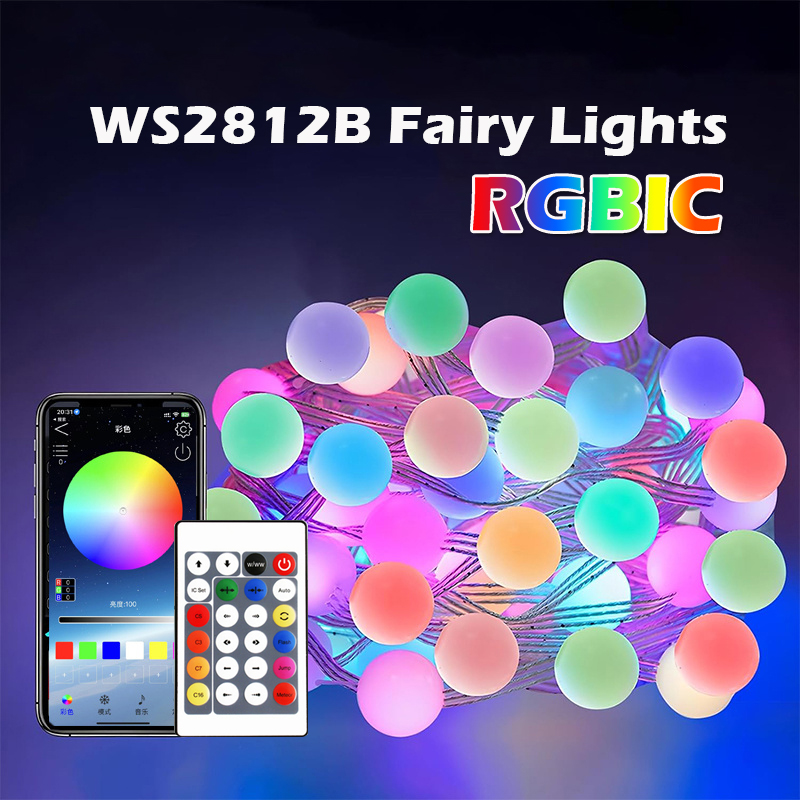 Bluetooth USB LED String Licht RGBIC Runde Girlande Licht Smart Farbwechsel Garten Lichter String Für Home Festival Decor