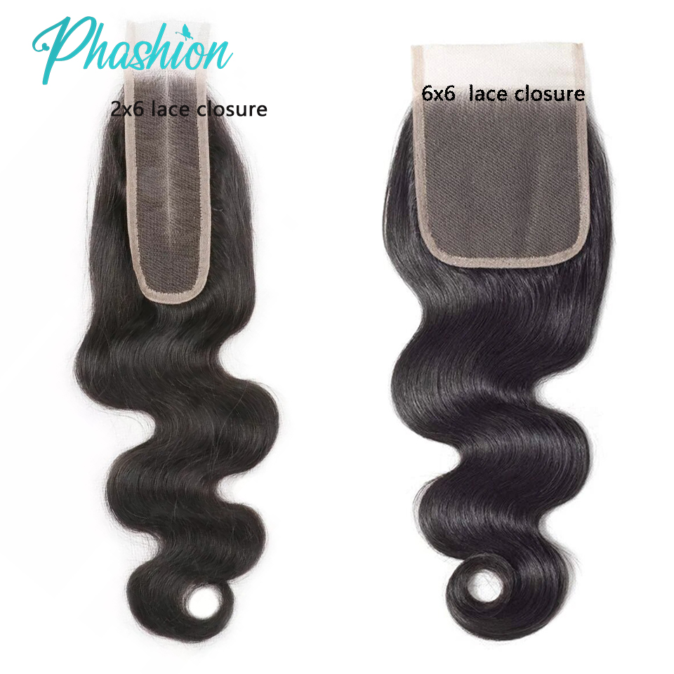 Phashion Kim K 6x6 2x6 สวิสโปร่งใสลูกไม้ปิดตรง Body Wave Deep Parting บราซิล Remy Human Hair สําหรับผู้หญิงสีดํา