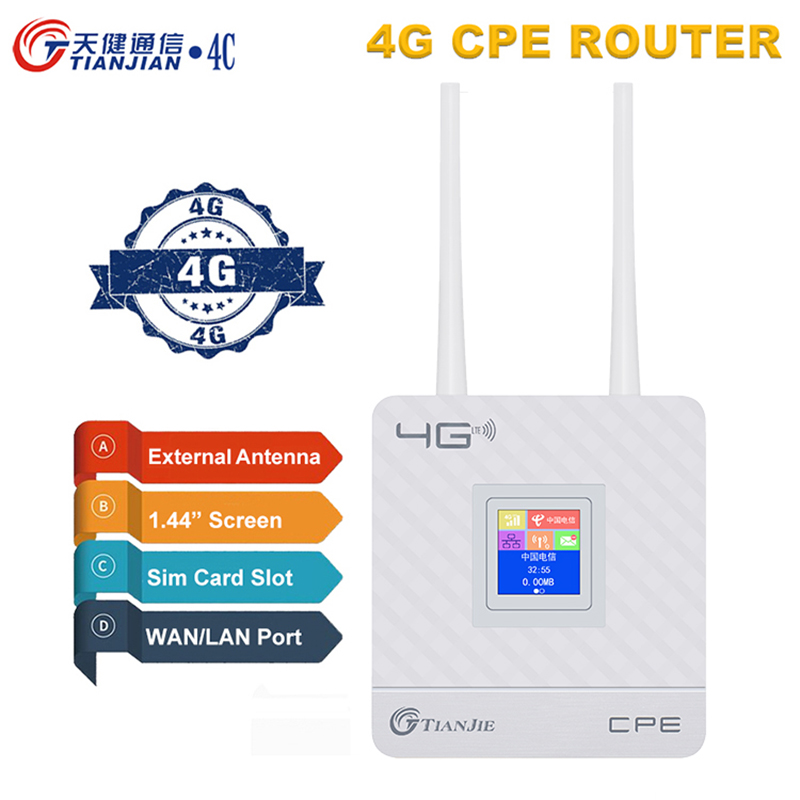 Tianjie 150mbps 4g wifiルーターロック解除されたsimカードワイヤレスモデム外部アンテナホットスポットwan lanブロードバンドアダプターipカメラ用