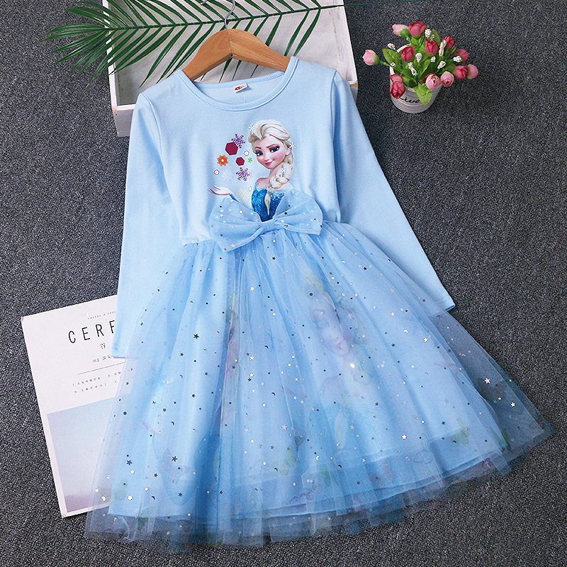 Nowa wiosenna jesienna sukienka z długimi rękawami na ubrania dla dzieci Elsa Frozen Party Dress 2-8Y Elsa Princess Dress dziewczynek sukienka