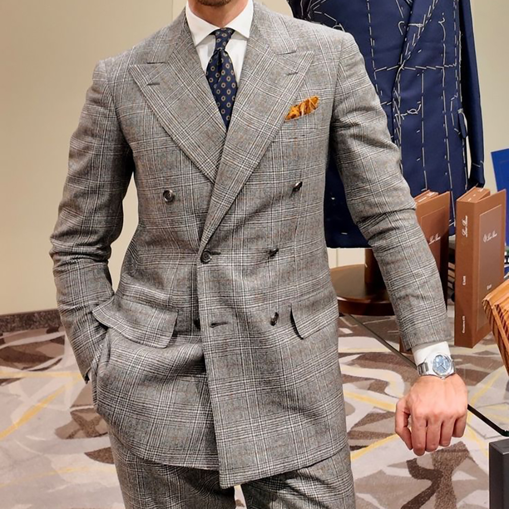 Eleganter karierter Herrenanzug, 2-teilig (Jacke + Hose), Set, Blazer im Vintage-Stil für Arbeit, Business, Büro, Hochzeit, Slim-Fit-Kostüm