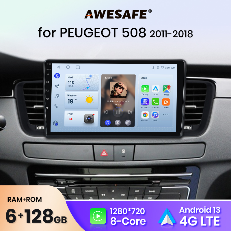 AWESAFE Wireless CarPlay для Apple Android Auto Radio для Peugeot 508 2011-2018 Мультимедийные автомобильные интеллектуальные системы