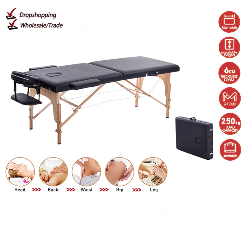 Mesa de massagem portátil dobrável, sofá cama, leve, salão de beleza, tatuagem terapia, moldura de madeira, preto, 2 seções, 70 cm largura