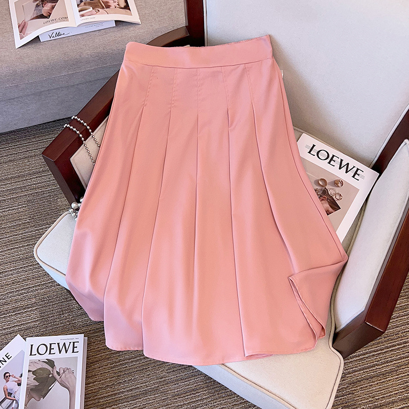 Plus Size 155Kg Women's Summer Loose A-Line Pleated Skirt 5XL 6XL 7XL 8XL 9XL 10XL High Waist Temperament Skirt pink Apricot