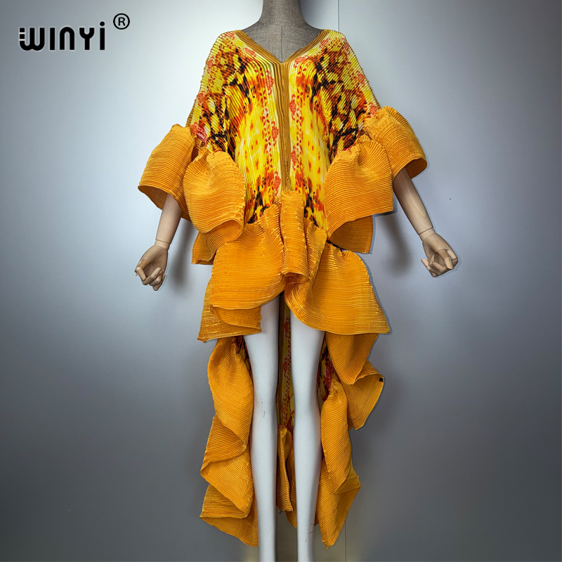 WINYI Zomer Geplooide Elastische Maxi Kaftan Boho Avondjurk Elegante Strandjurk Luxe Feestjurk Dubai Stijl Abaya