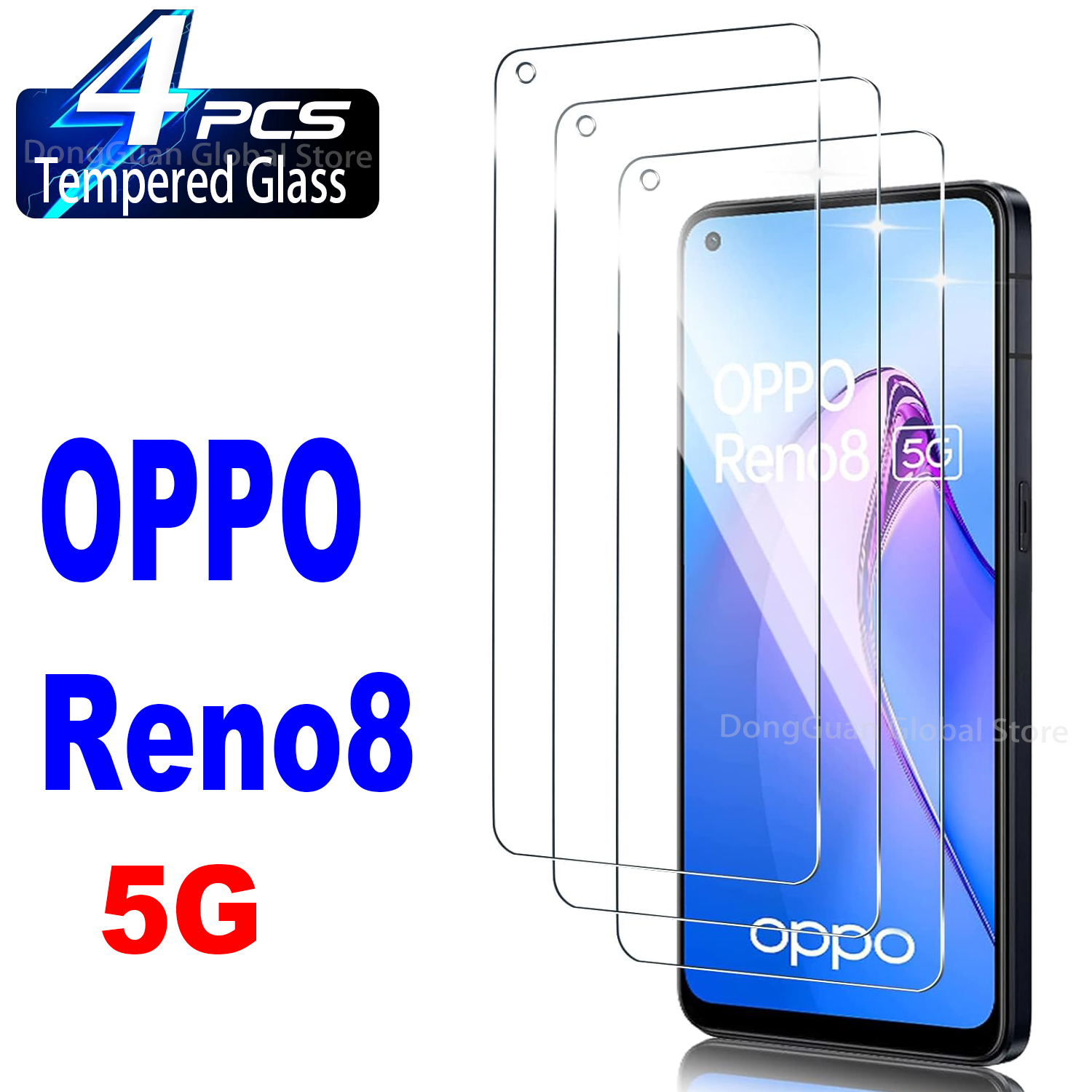 Kaca Tempered untuk OPPO Reno8 5G, lapisan kaca pelindung layar 2/4 buah