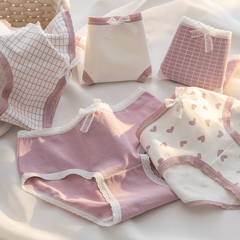 Lot de 5 culottes en coton pour femmes, sous-vêtements imprimés, slips pour filles, respirants et doux, Lingerie Sexy