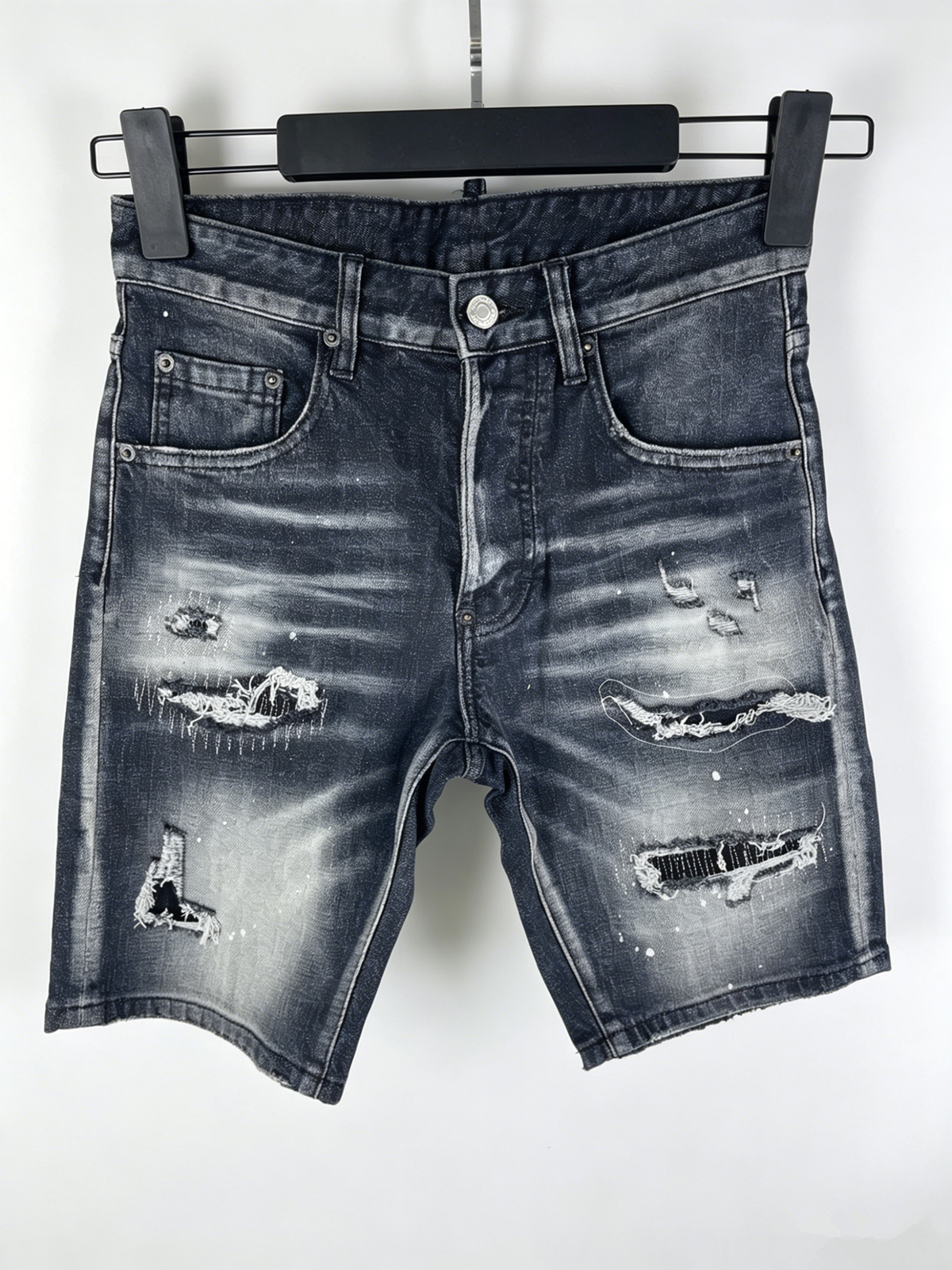 D613 Zomer Nieuwe Heren Jeans Gewassen Gescheurde Patch Oude Slim Fit Zwarte Denim Shorts voor Heren