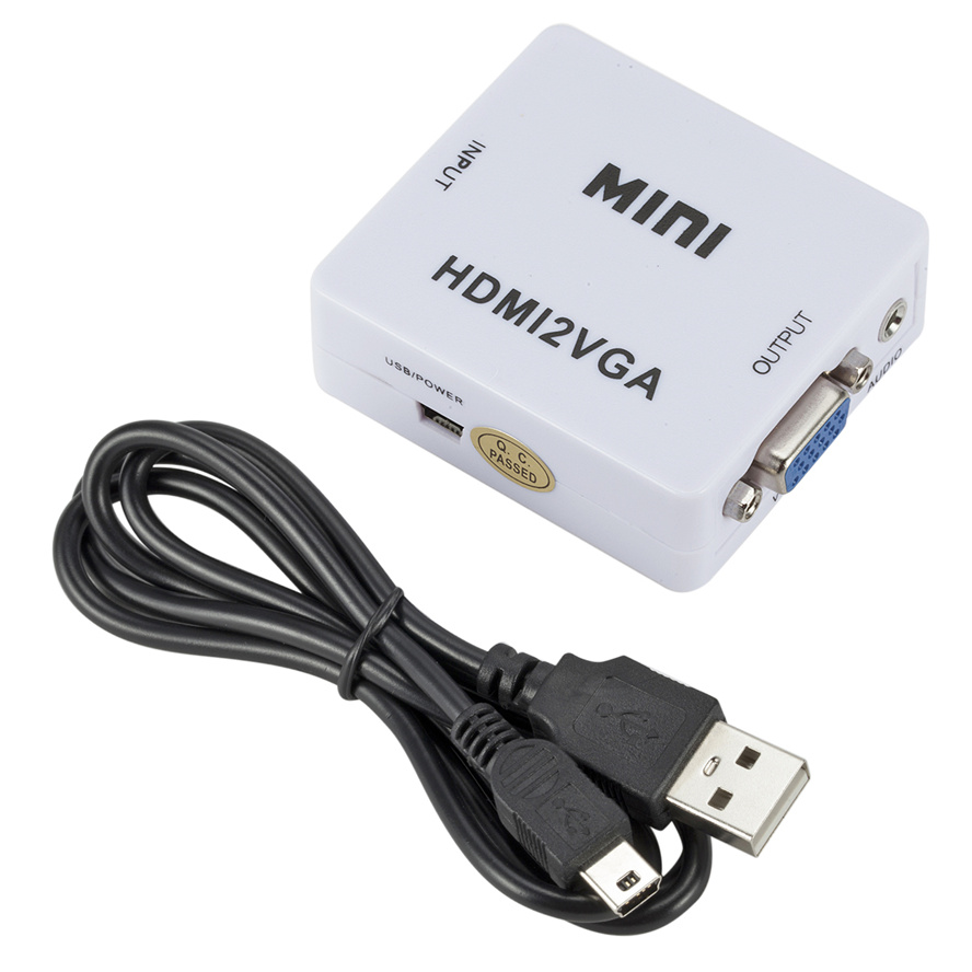 Mini Portabel HDMI Kompatibel dengan Konverter VGA HDMI2VGA Kotak Video Adaptor Audio 1080P untuk Notebook PC Proyektor HDTV