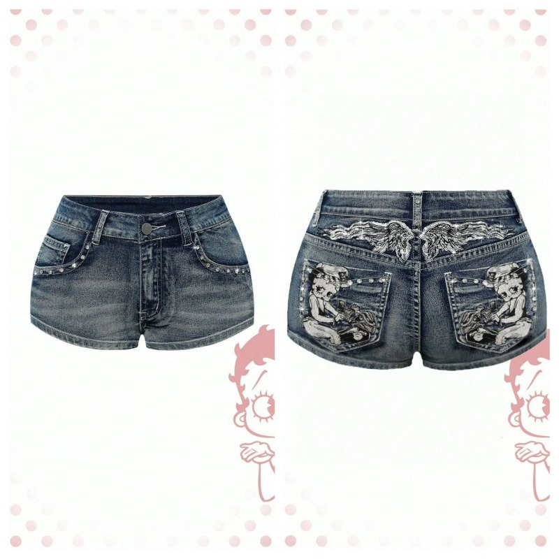 Blaue Denim-Shorts für Damen, Y2k-Jeans, Harajuku, amerikanische Vintage-Jeans mit hoher Taille, lässige Jeans, 2000er-Jahre-Stickerei, sexy Kleidung für den Sommer