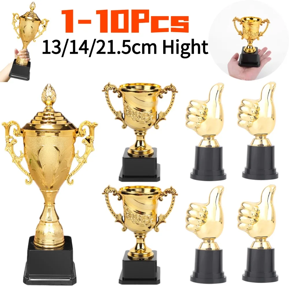 1-10 sztuk kciuk w górę trofeum plastikowe złote trofea zachęta Mini trofea zwycięstwa nagrody nagrody dla dekoracji na biurko