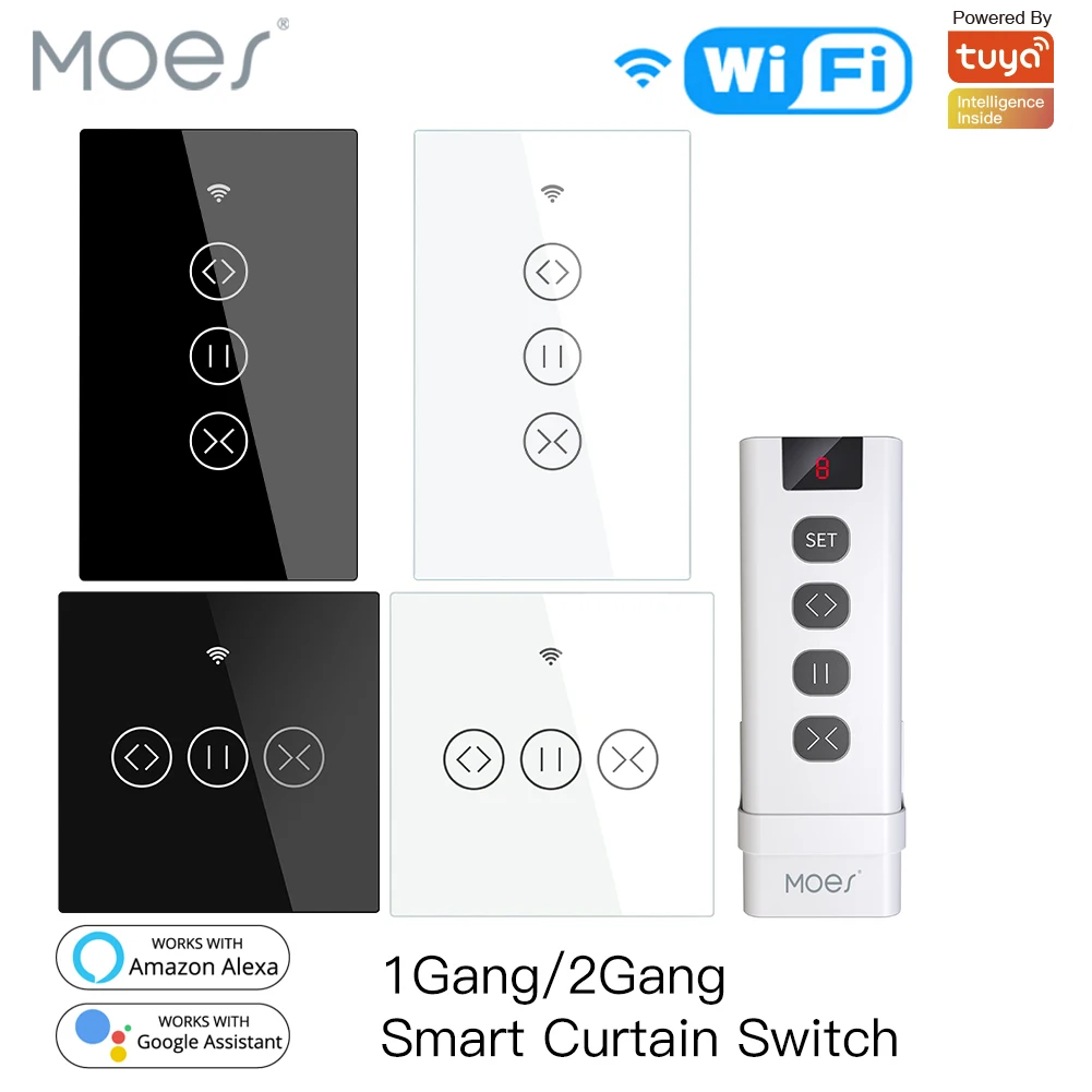 MOES-interruptor de persiana de cortina inteligente, WiFi, para persiana enrollable eléctrica motorizada, Tuya, Alexa Echo, Google Home, Control por voz