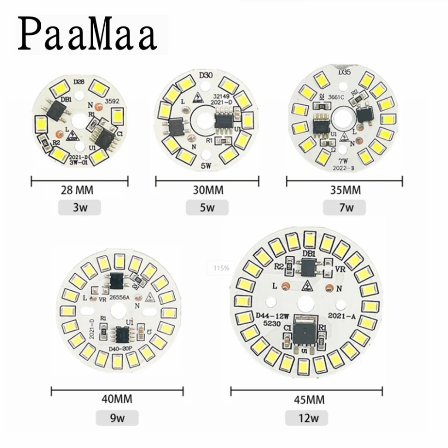3W 5W 7W 9W 12W 15W 18W Светодиодный чип для лампы SMD 2835 Светодиодные круглые лампы Чипы Световые бусины AC 220V Освещение Прожектор Лампа Чип