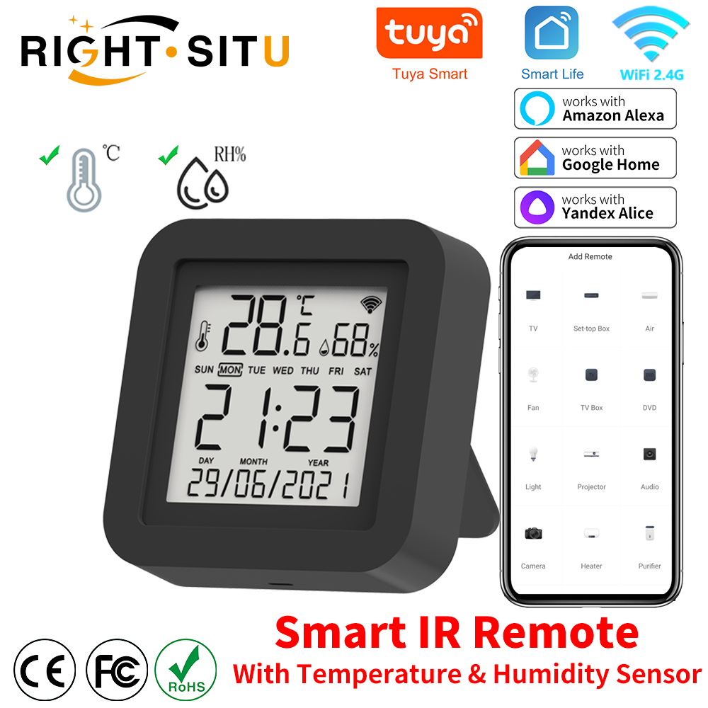 Tuya Smart Universele Ir Afstandsbediening Met Temperatuur Vochtigheidssensor Voor Airconditioner Tv Ac Werkt Met Alexa Google Home Yandex