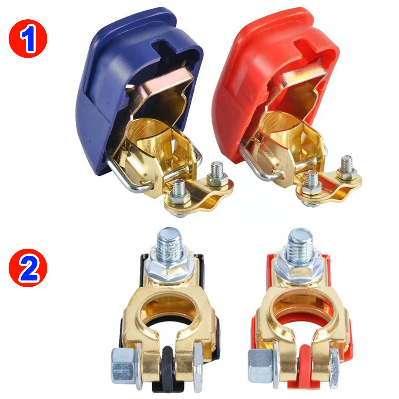 Abrazaderas de conector Conectores de terminales de batería de coche 1 par de placa de cobre Abrazaderas de batería de poste superior de liberación rápida para coche Van Más