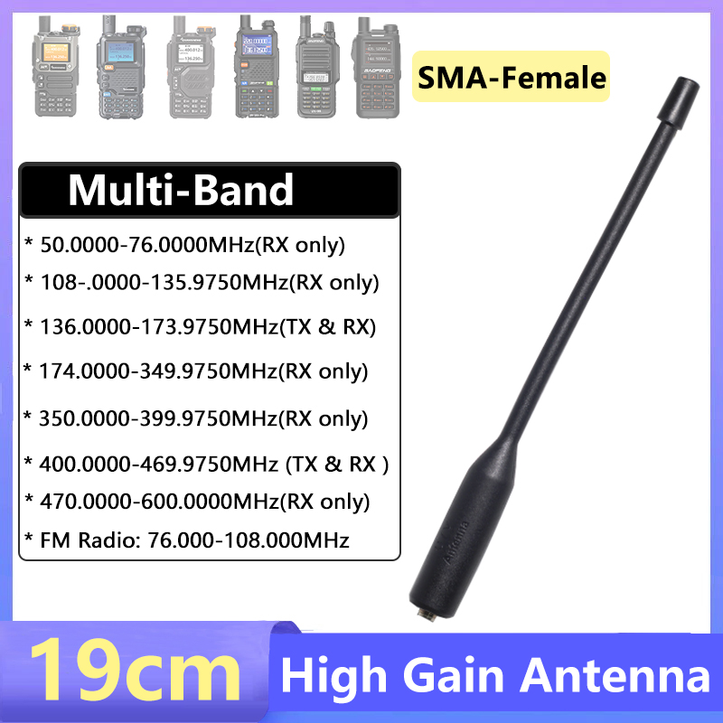 Walkie Talkie Antenna Hignh Gain SMA-Female Dual Band 19cm Multi-Band Aerial For Baofeng UV-5RH Quansheng UV-K6 K5 Two Way Radio