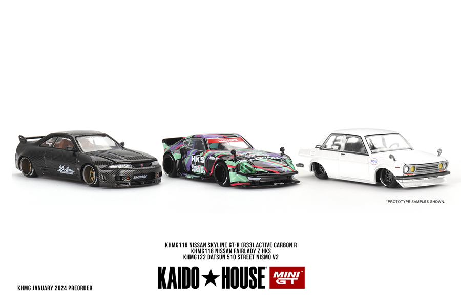 Kaido House + MINIGT Nissan Skyline GT-R (R33) Active Carbon R KHMG116 217 214 242 236 137 263 Auto Die-cast Model Auto Speelgoed