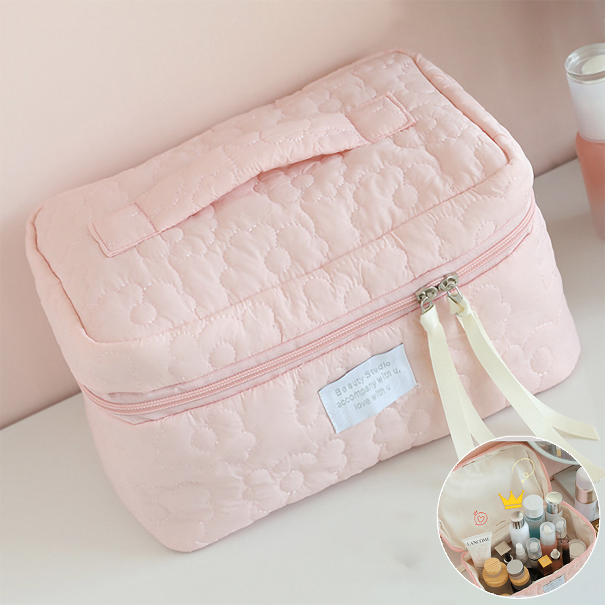 Bolsa de maquillaje de Color caramelo estilo Ins, nueva bolsa ligera de lujo para mujer, paquete de lápiz labial, bolsa de aseo portátil para almacenamiento de cosméticos de viaje