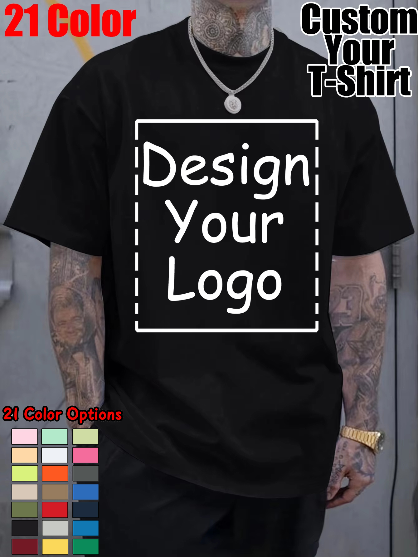 Camiseta Masculina Personalizada com Estampa, Algodão Respirável, Casual, Manga Curta, Básica, Simples, Oversized