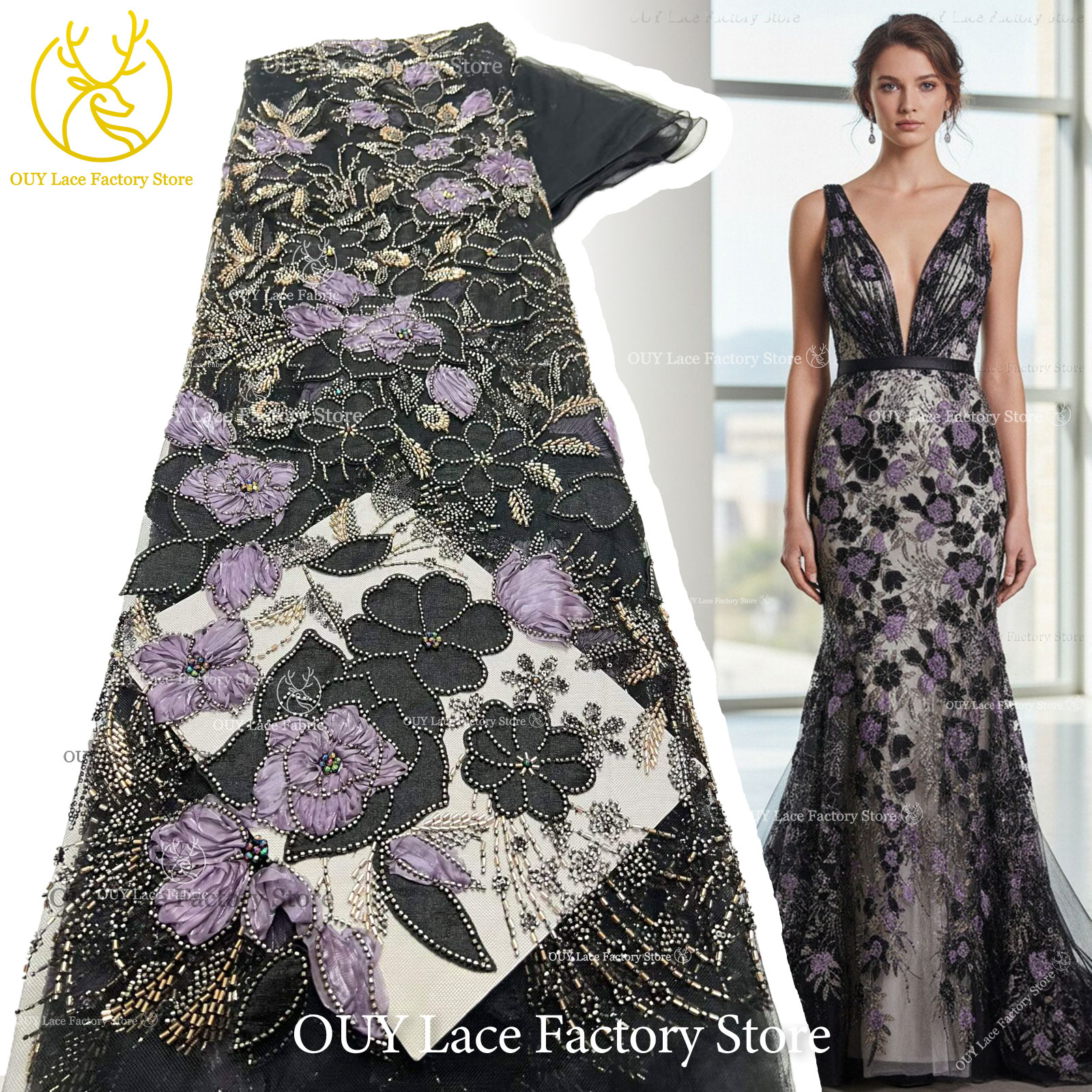 2026 New Style African Embroidery Beaded Lace Fabric High Quality French Sequins Mesh Lace Fabric For Women Wedding Party Dress