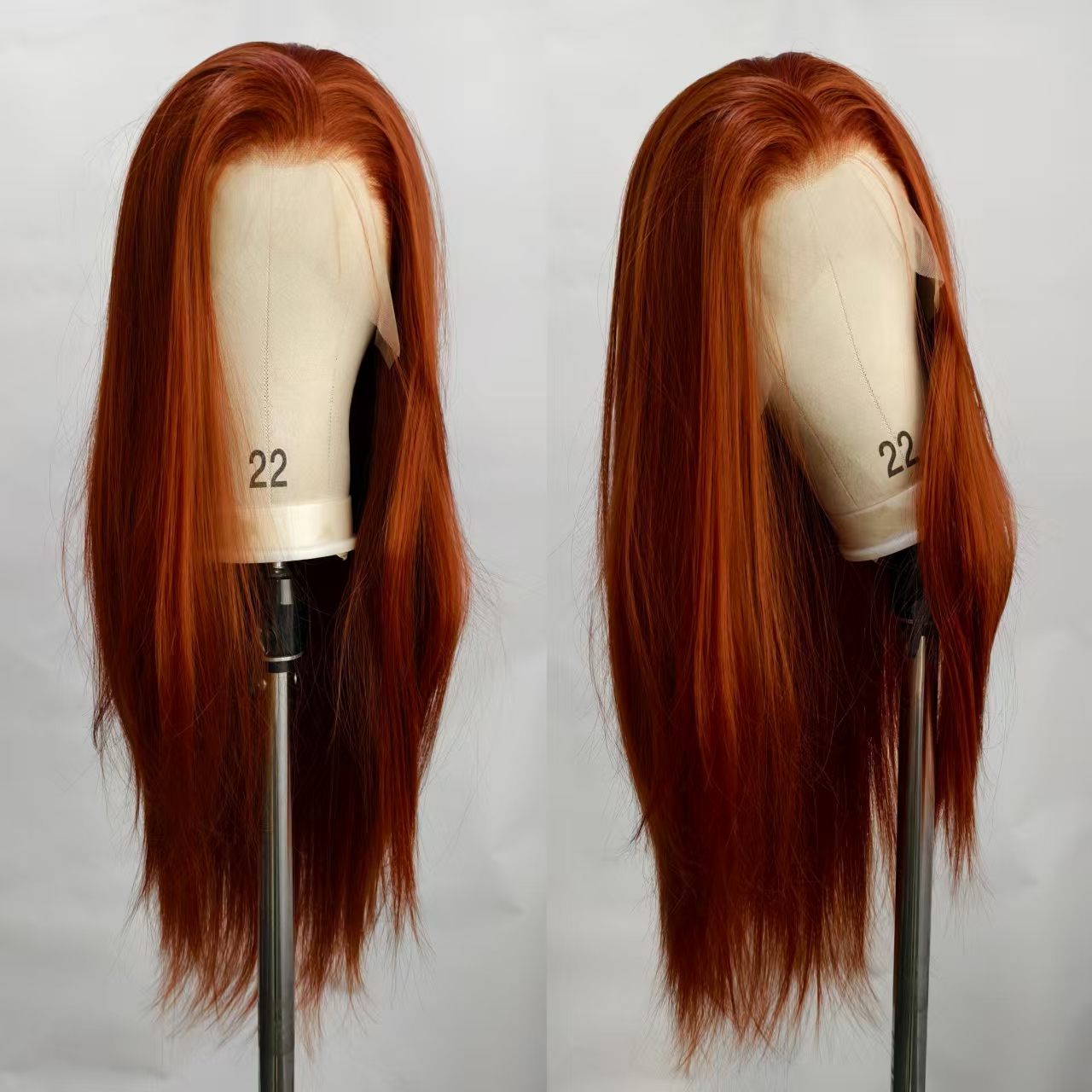 Peruka typu lace front w kolorze kasztanowo-brązowym, syntetyczna peruka lace front w kolorze miedziano-czerwonym, wstępnie wyskubana, gotowa do założenia, bezklejowa peruka dla kobiet.