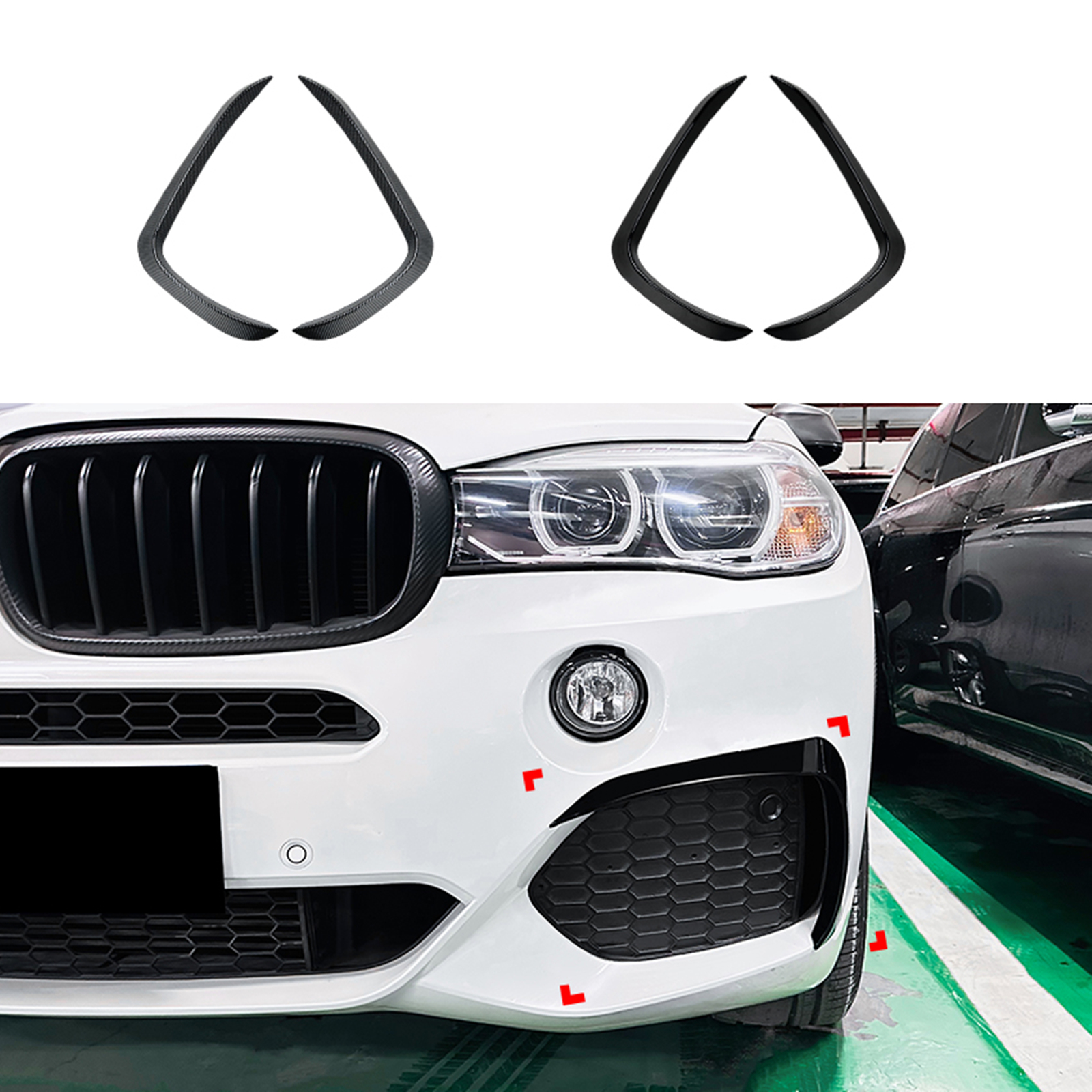 Paraurti anteriore Lato Air Vent Canard Trim Per BMW X5 F15 M Sport 2014-2018 In Fibra di Carbonio Look/Gloss Nero di Copertura di Aspirazione Telaio Spoiler