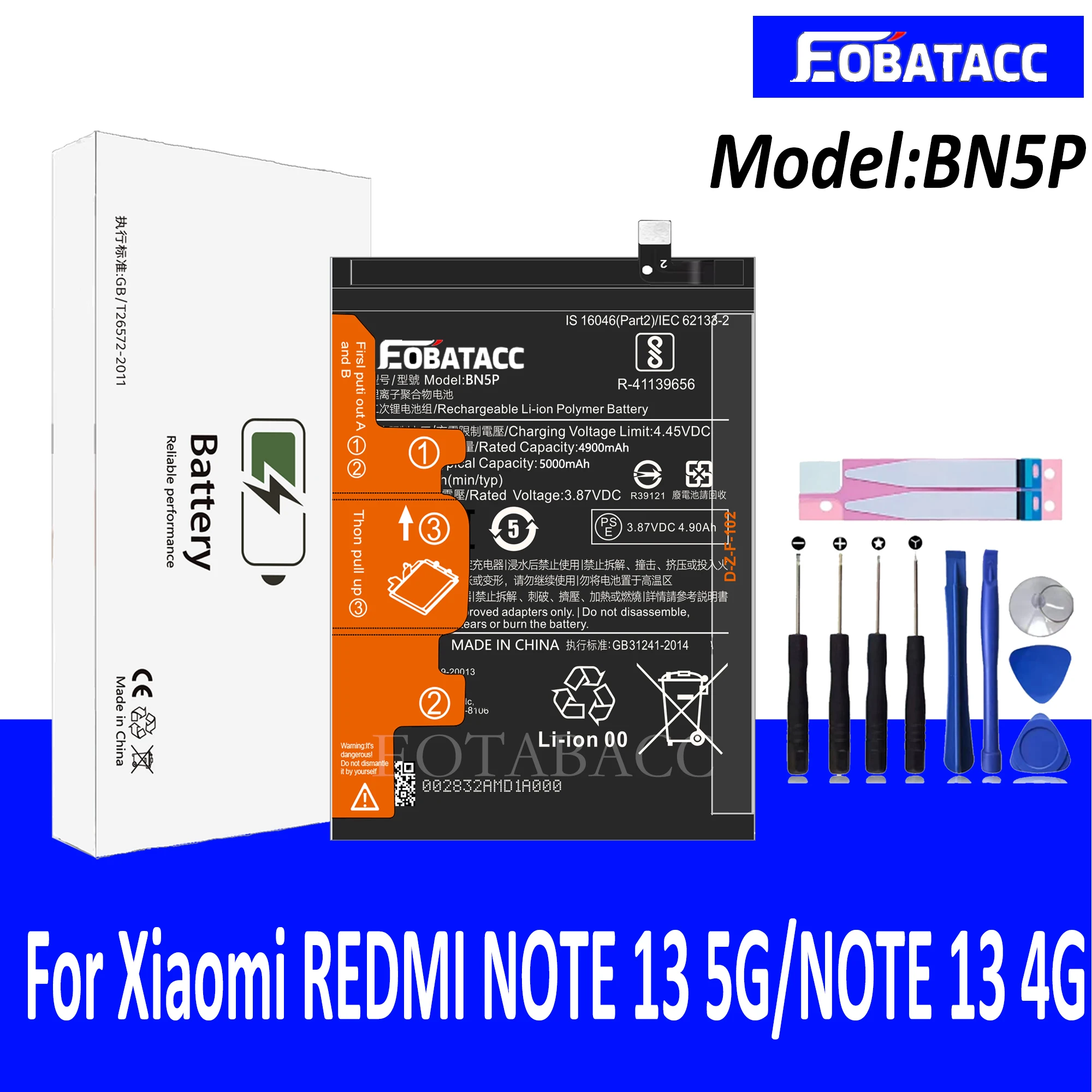 EOTABACC 100% новый оригинальный аккумулятор BN5P для XIAOMI REDMI ПРИМЕЧАНИЕ 13 5G/NOTE 13 4G + инструменты