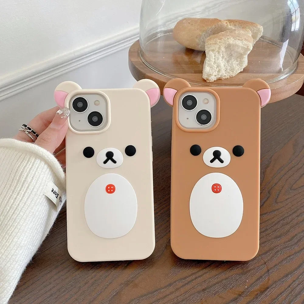 Rilakkuma Orso 3D Custodia per telefono simpatico cartone animato per iPhone 17 16 15 14 13 12 11 Pro Max Custodia protettiva antiurto in silicone morbido