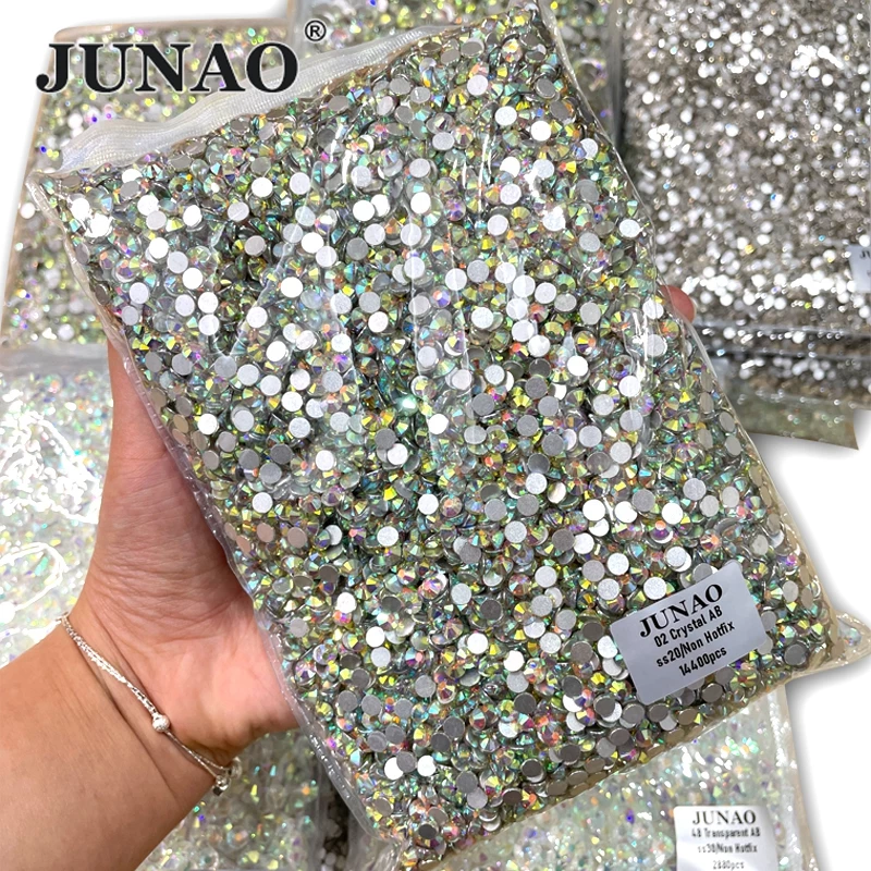 JUNAO Wholesale SS6 SS10 SS12 SS16 SS20 SS30 Flatback Glass Rhinestones Clear Crystal AB Nail Strass Non Hotfix Stone DIY Crafts