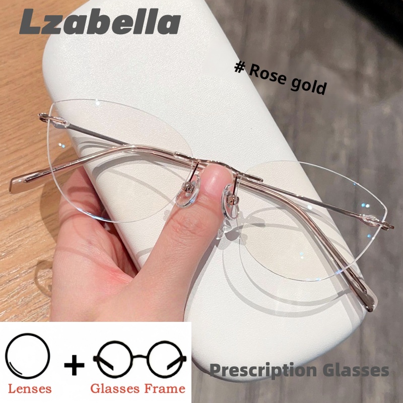 Lazbella Cat Eye Frameless Glasses Ultra Light Titanium Alloy Prescription Glasses Multifocal Optical Prescription Glasses 20211
