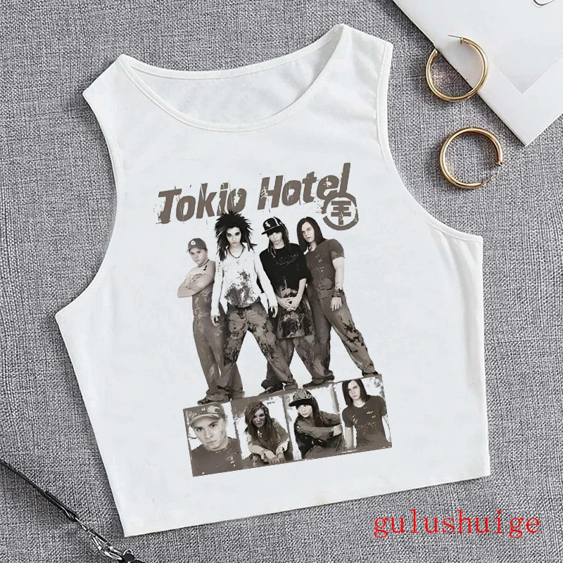 90er Jahre Punk Style Tokio Hotel T-Shirt Crop Top Weste T-Shirt Tank Top Mode Frauen abgeschnitten Grafik T-Shirt Vintage T-Shirts Shirts