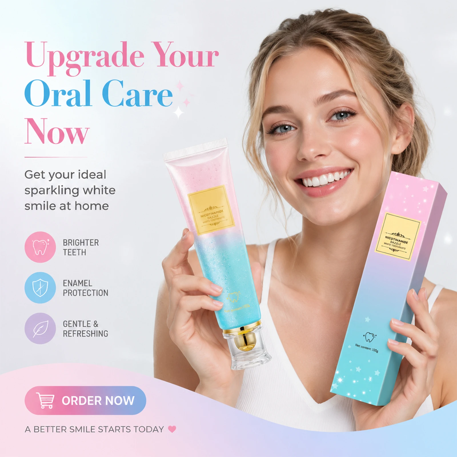 Teeth Whitening Toothpaste 100g Each Blue Pink Gradient Color Stain Remover with Fresh Breath Oral Care for Daily Use