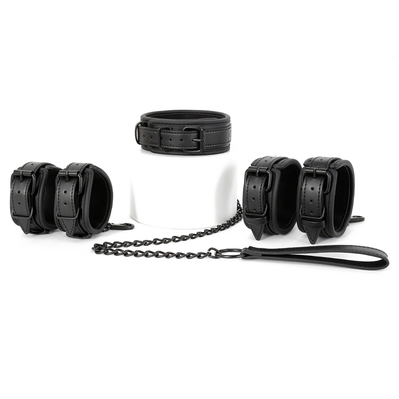 3 sztuk Bdsm Bondage zestaw Bdsm kołnierz niewolnik skórzany Sex kajdanki policja Anklecuffs Sex zabawki dla kobiety pary zestaw Bondage