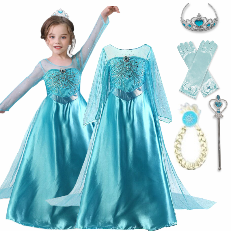 Elsa vestido de princesa para meninas de 3 a 10 anos, traje de aniversário, halloween, carnaval, festa, cosplay