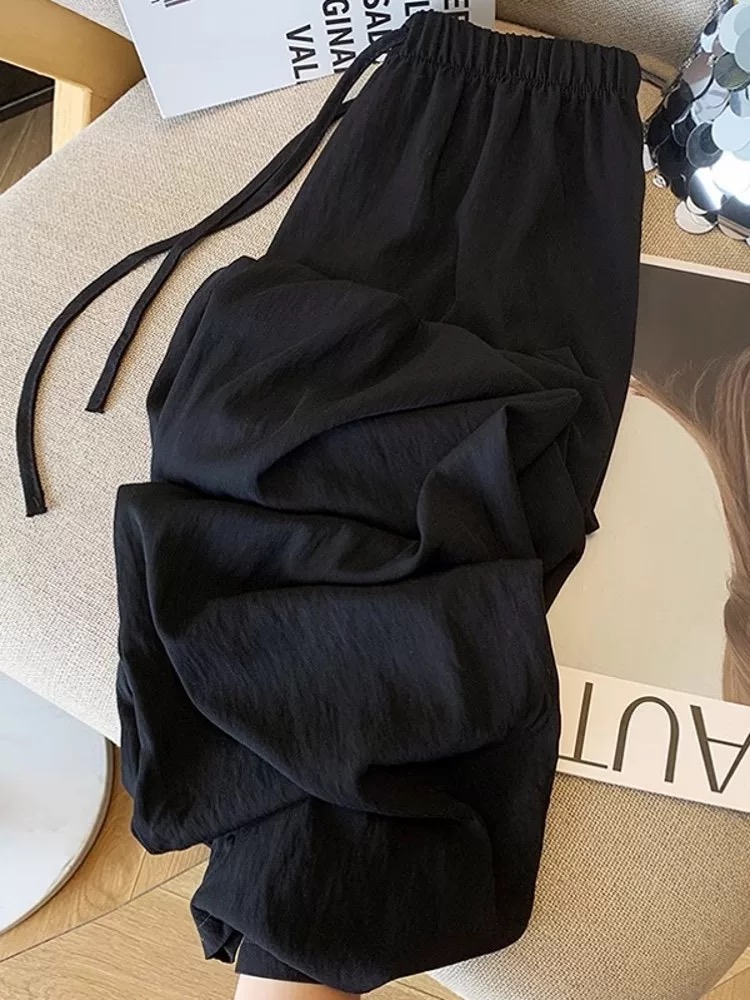 Casual Loose Thin Ice Silk Straight Leg Pants Women Summer Slimming Wide Leg Pants Korean Sle High Waist Long Pants