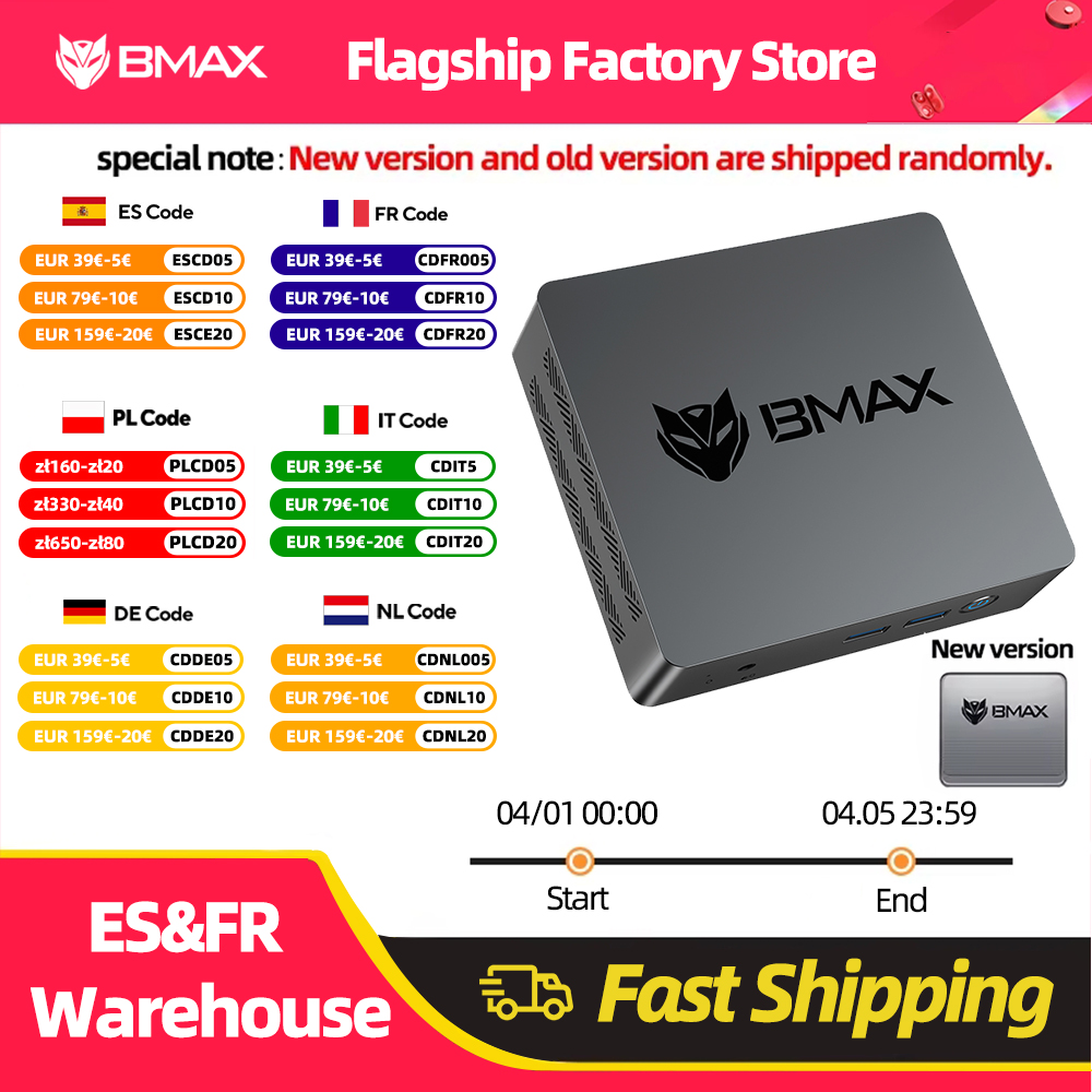 BMAX-Mini PC v1.Mini Windows 11 Pro, Intel N5095, 8 Go de RAM, DDR4, 256 Go SSD, Intel 11e Isabel UHD, ethernet 1000Mbps
