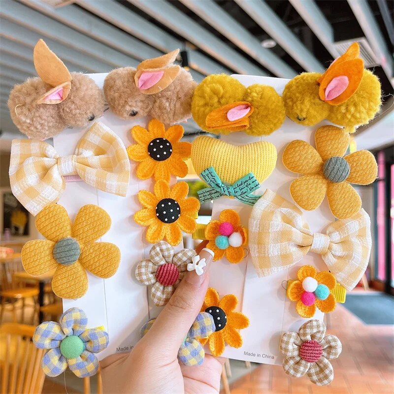 9 pçs/set coelho dos desenhos animados flor grampos de cabelo do bebê bonito pelúcia coelho hairpin da criança meninas presilhas headwear crianças acessórios para o cabelo