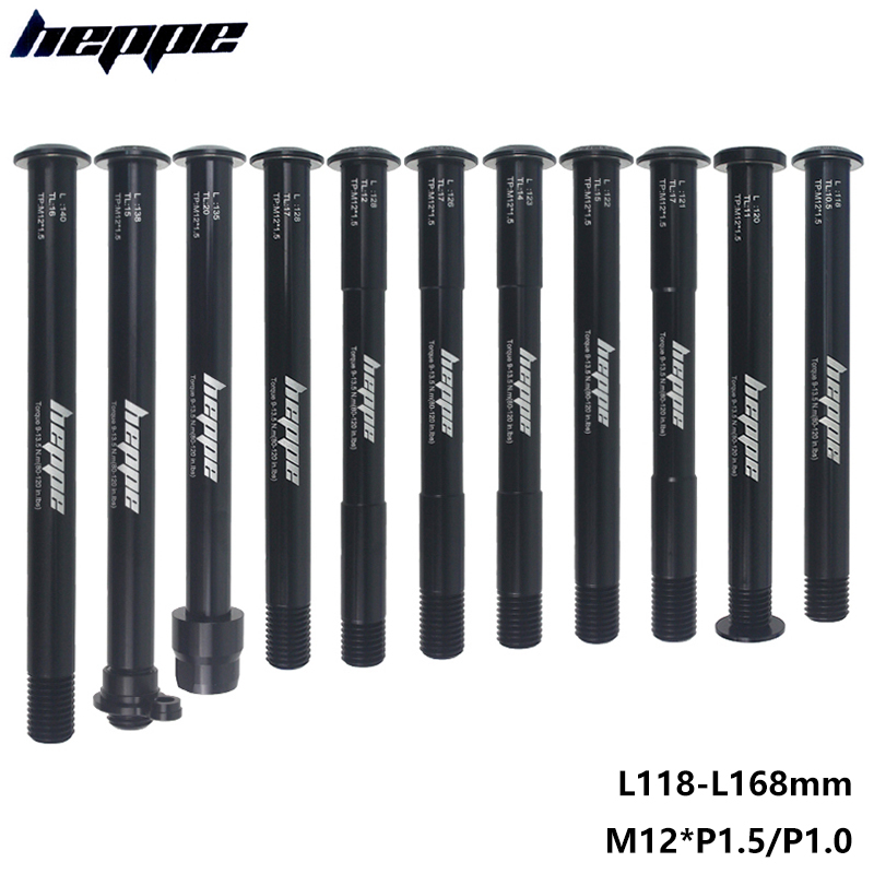 HEPPE MTB Road Bike Thru Axle Front Fork Shaft Skewers Rear Hub Thru Axle 12x142 12x148 12x100 12x110 M12xP1.0/P1.5 Części rowerowe