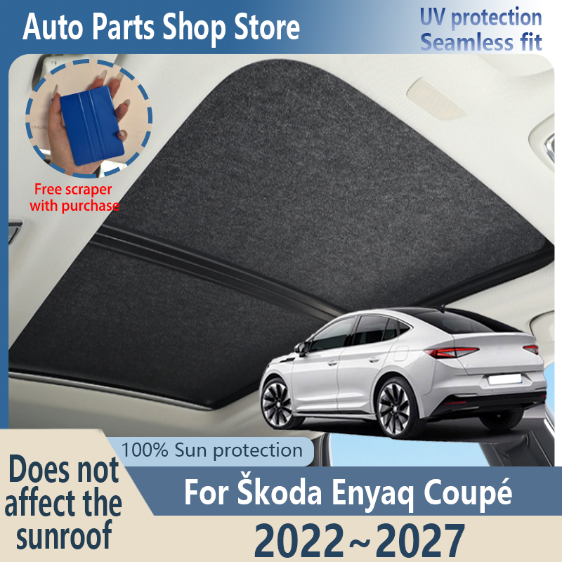 Zonbescherming voor Škoda Enyaq Coupé 2022~2027 Elektrostatische adsorptie Suède stof Panoramisch zonnedak Isolatievizier Anti-UV