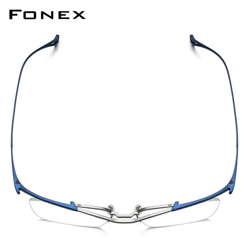 FONEX กรอบแว่นตาไทเทเนียมผู้ชายออกแบบแบรนด์แว่นตาทรงสี่เหลี่ยมกึ่งไร้ขอบญี่ปุ่นสีขาวอัลตร้าไลท์แว่นตาครึ่งขอบ 85919